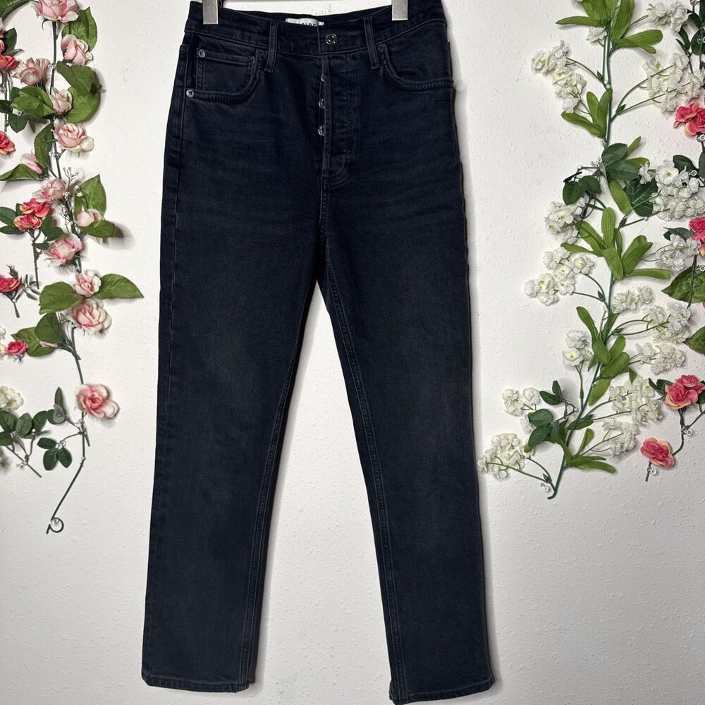 Agolde Riley High Rise Straight Crop Jeans In Contraband Black Size 25